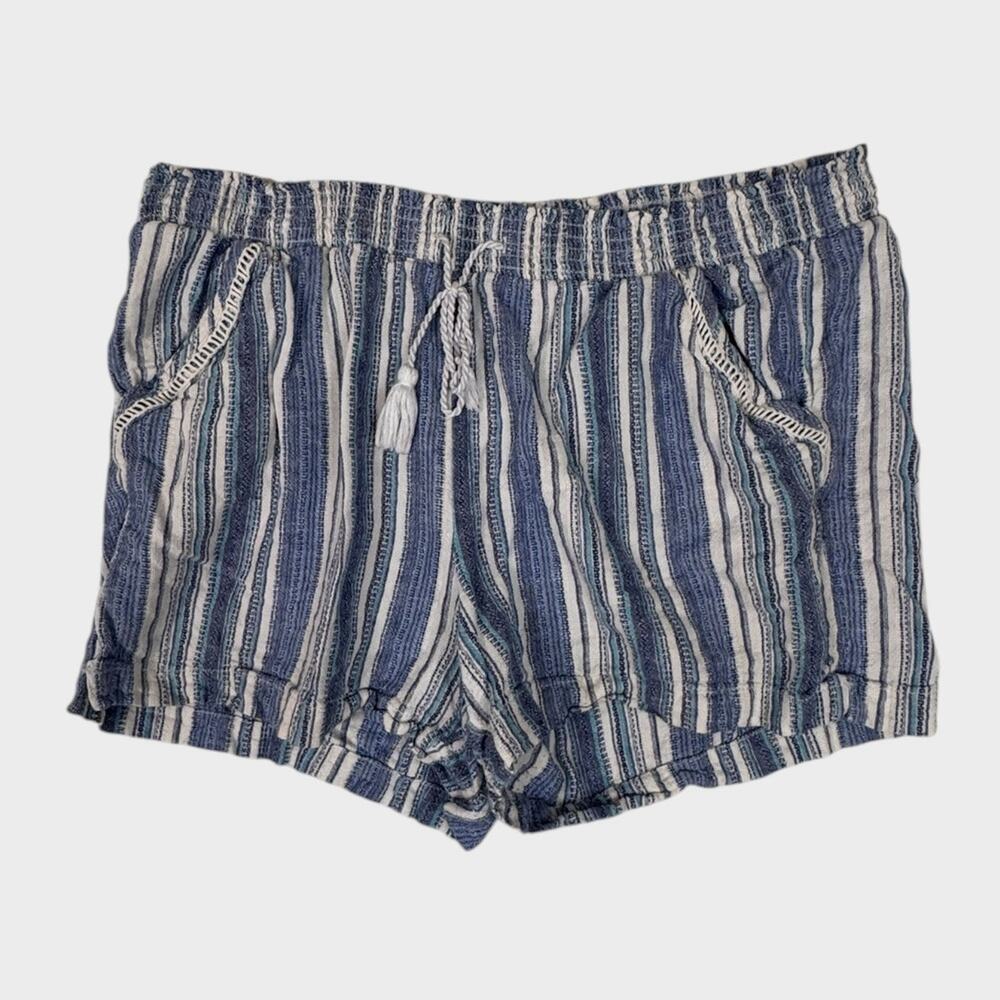 Briggs Womens Size XXL Shorts Linen Rayon Blend Blue Stripe